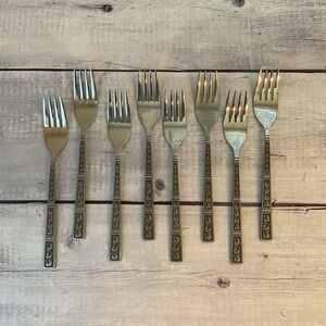 Riviera RIF4 Stainless Flatware Japan Set Of‎ 8 Salad Dessert Forks MCM Vintage